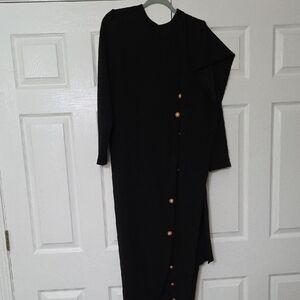 Elegant Black Button-Up Dress With Drape